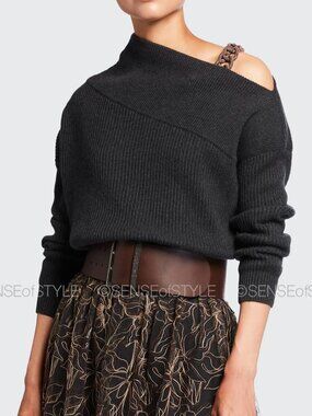 Brunello Cucinelli Cashmere Sweater Monili Chain Cold Shoulder Top Knit Gray S